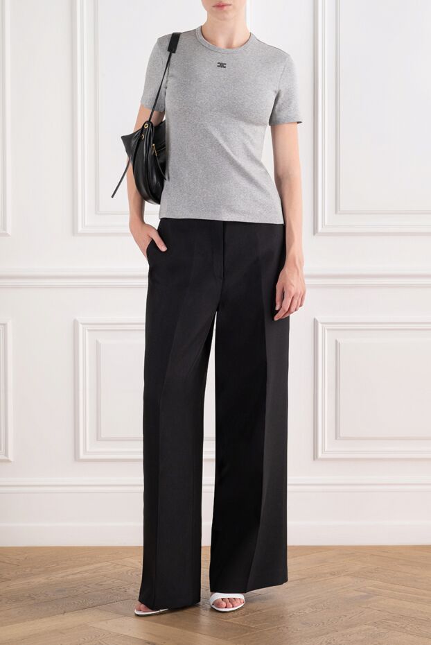 Celine women's gray cotton t-shirt with delicate triomphe embroidery 196449 - photo 2