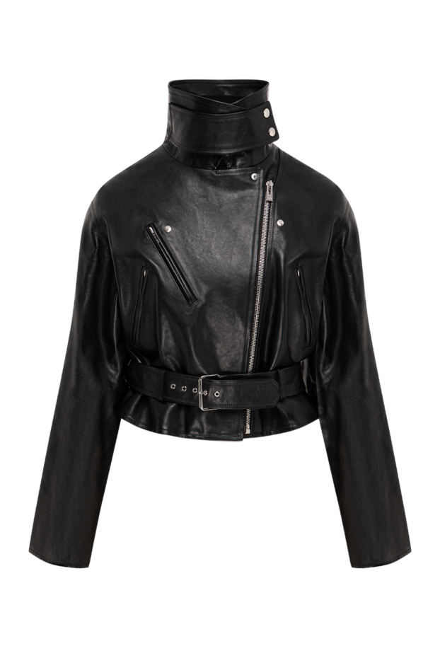 Women's cropped biker jacket with an accent belt and voluminous sleeves - photo 1