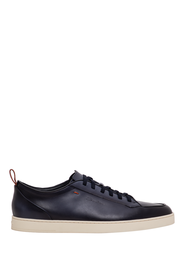 Santoni men's dark blue leather sneakers with a contrasting flat sole 196469 - photo 1
