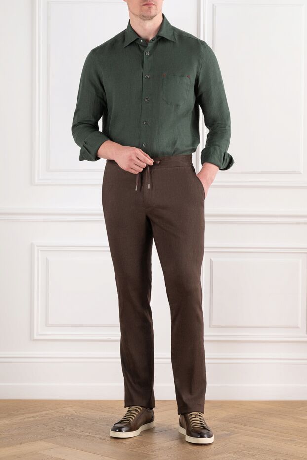 Kiton men's linen shirt in a deep emerald shade with a patch pocket 196473 - photo 2