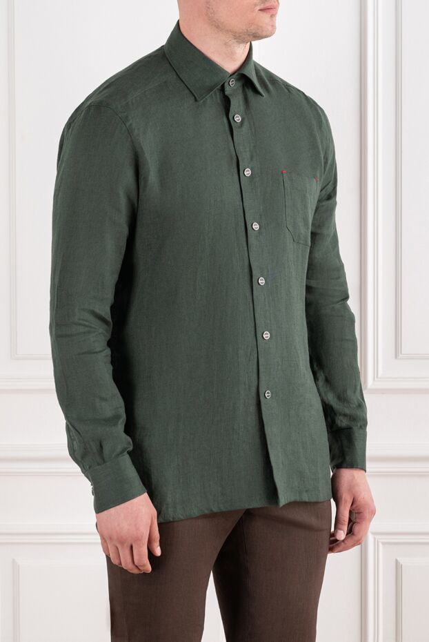 Kiton men's linen shirt in a deep emerald shade with a patch pocket 196473 - photo 3