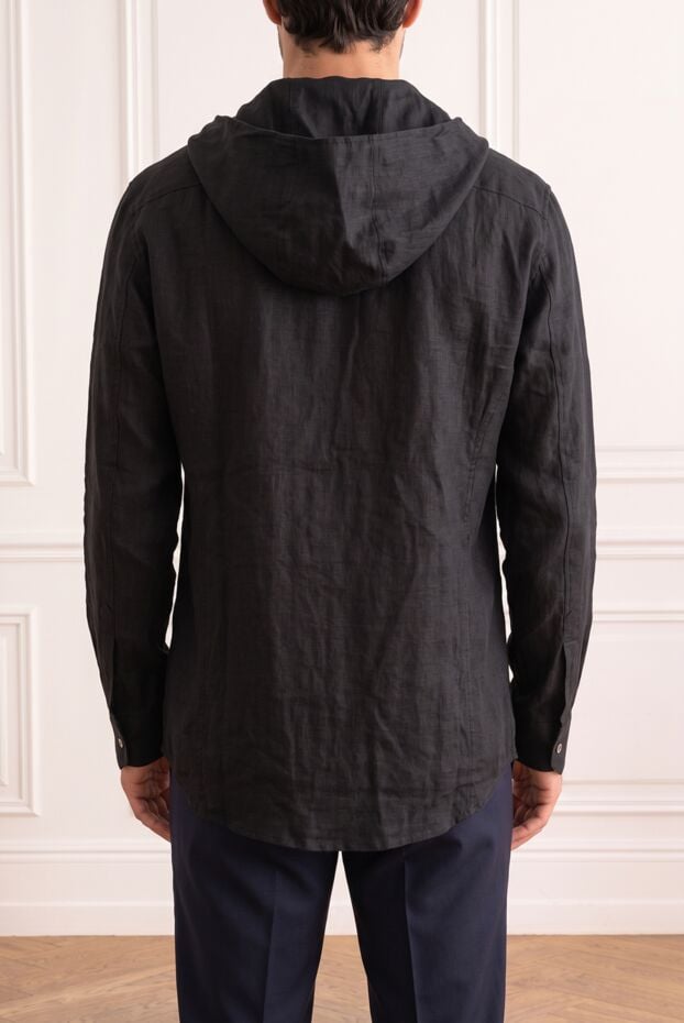 Kiton men's black linen hoodie shirt with buttons 196480 - photo 2