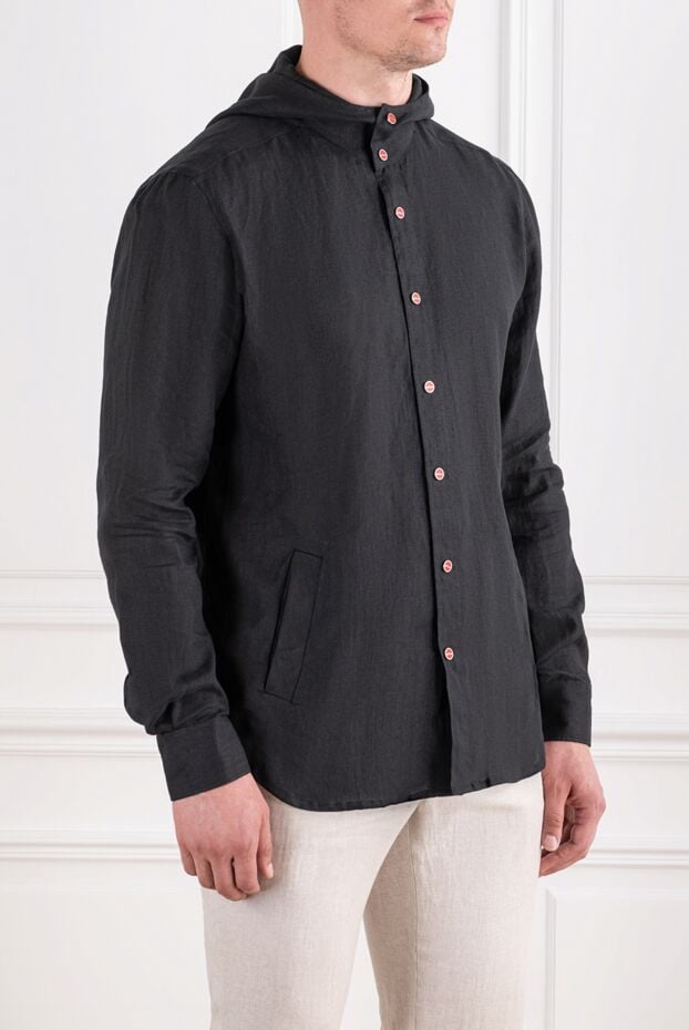 Kiton charcoal linen hoodie with iconic red buttons 196482 - photo 2