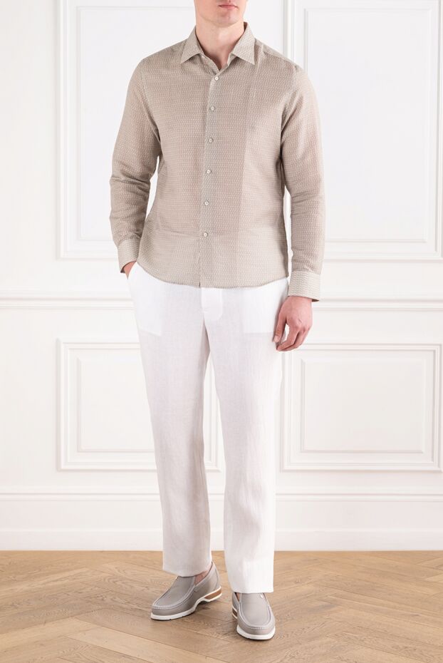 Cesare di Napoli snow-white linen trousers with creases on an elastic sports drawstring 196596 - photo 2