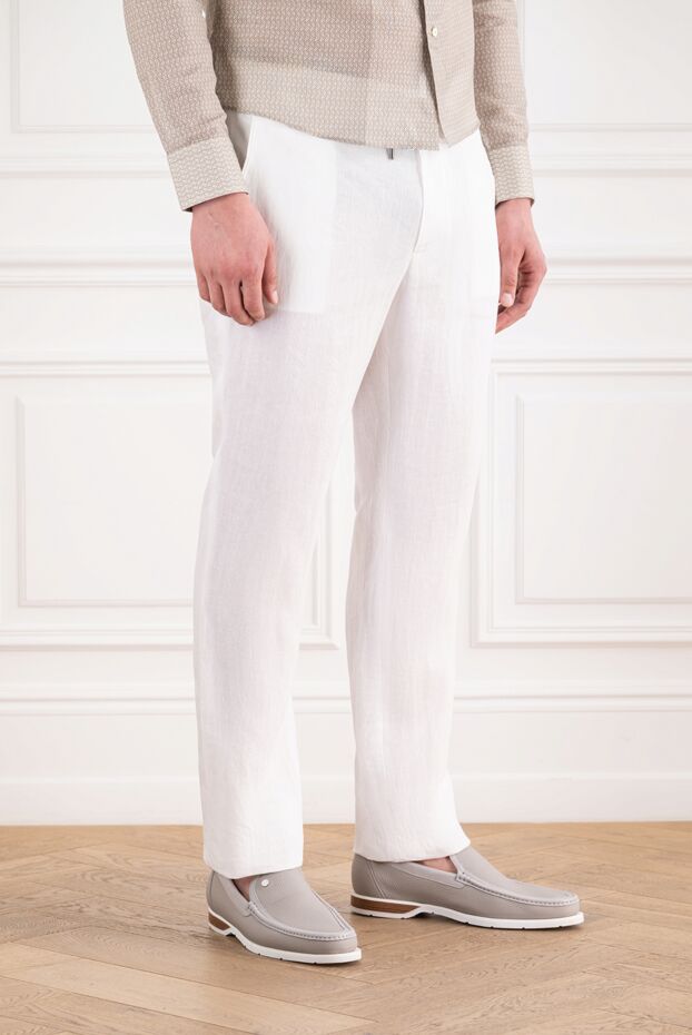 Cesare di Napoli snow-white linen trousers with creases on an elastic sports drawstring 196596 - photo 3