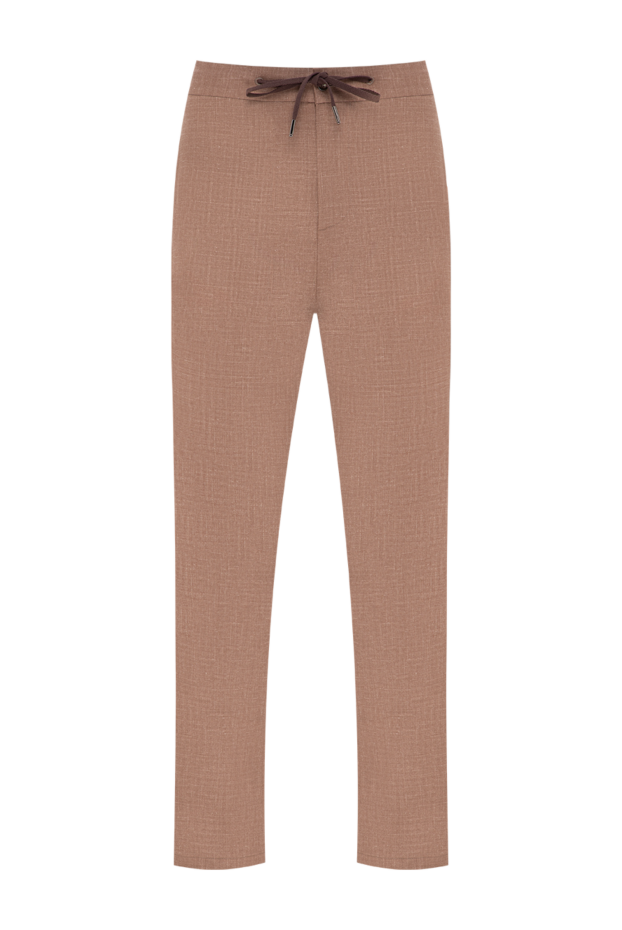 Brown wool, silk and linen trousers with creases and adjustable drawstring - photo 1