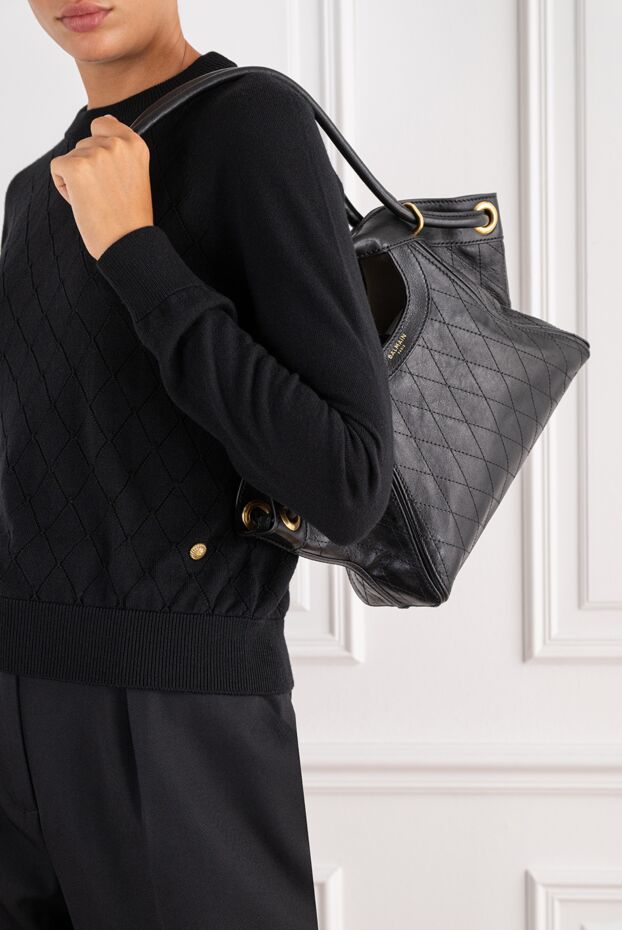 Balmain black smooth stitched leather tote bag 196631 - photo 3