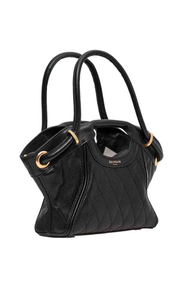 Balmain small tote bag in smooth stitched black leather 196633 - photo 3