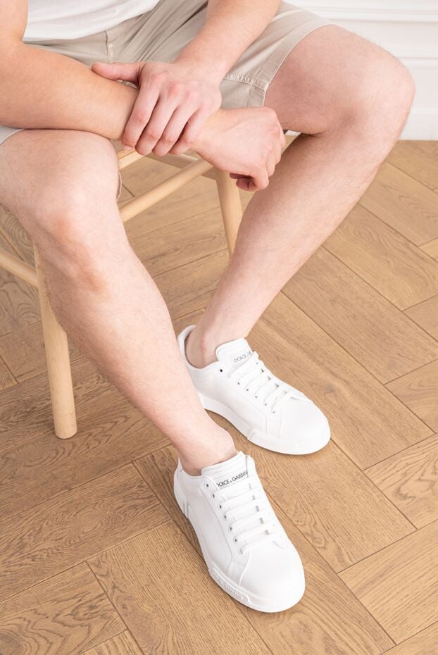 Dolce & Gabbana men's white leather sneakers with an embossed logo on the sole 196636 - photo 2