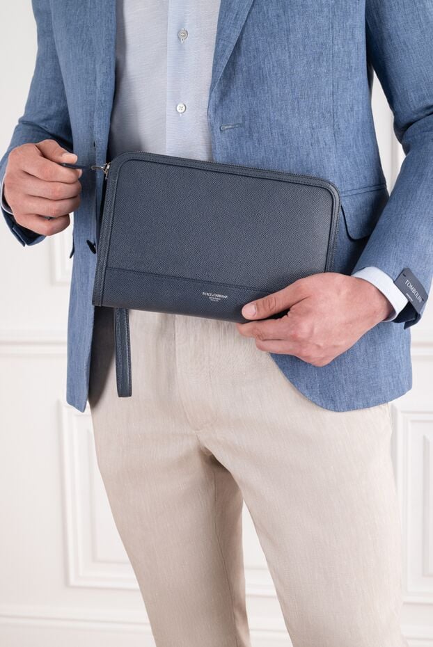Dolce & Gabbana men's blue leather clutch with zipper 196642 - photo 2