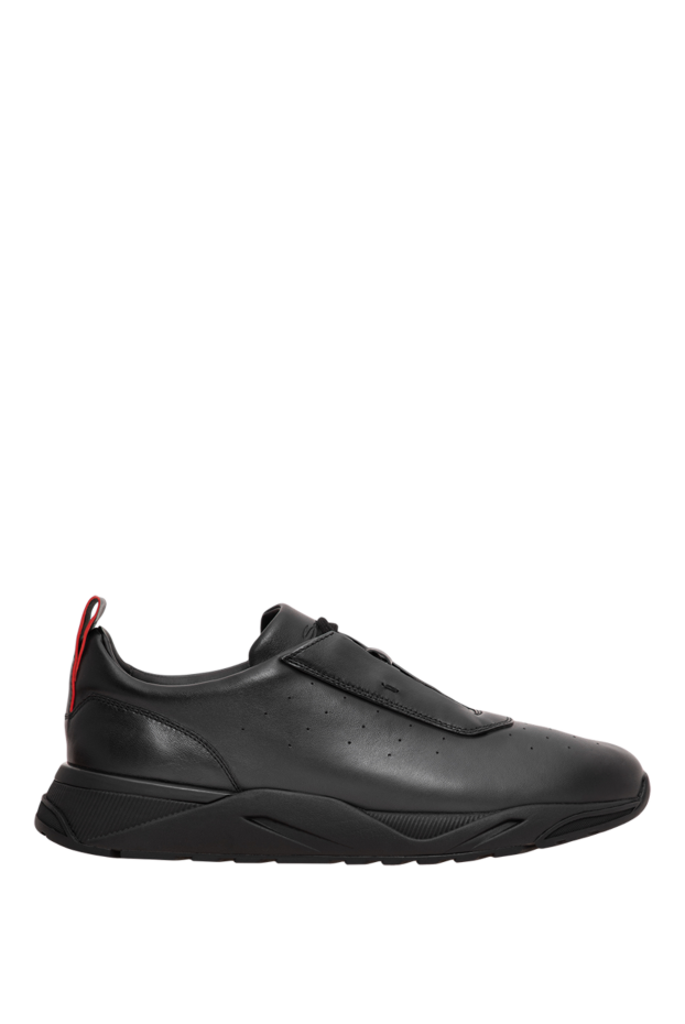 Santoni men's black leather sneakers with hidden lacing and a lug sole 196655 - photo 1