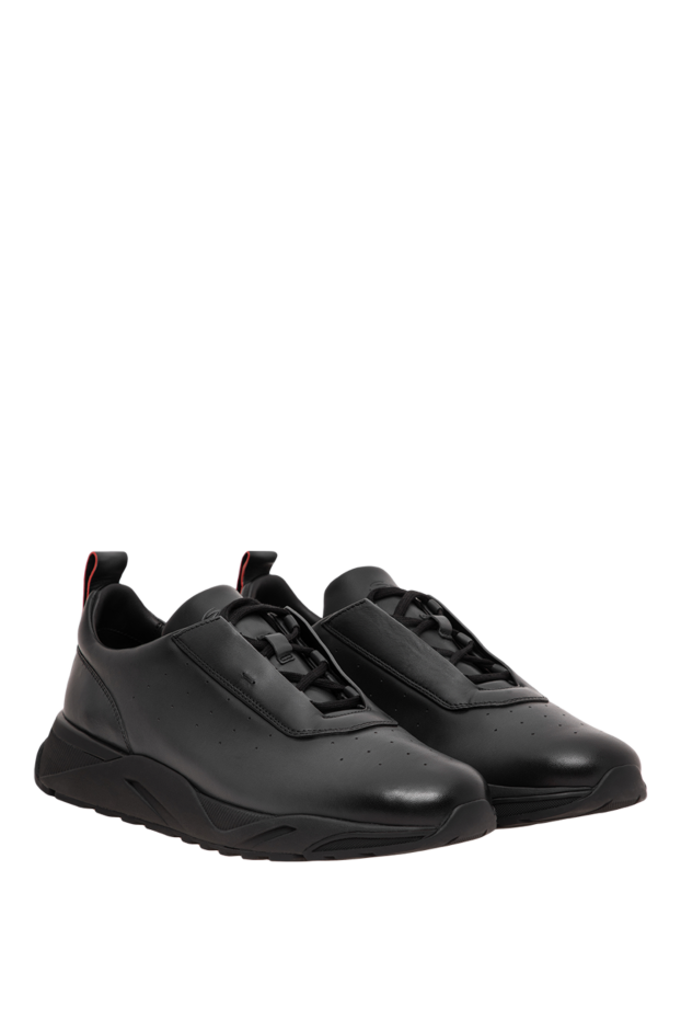 Santoni men's black leather sneakers with hidden lacing and a lug sole 196655 - photo 3