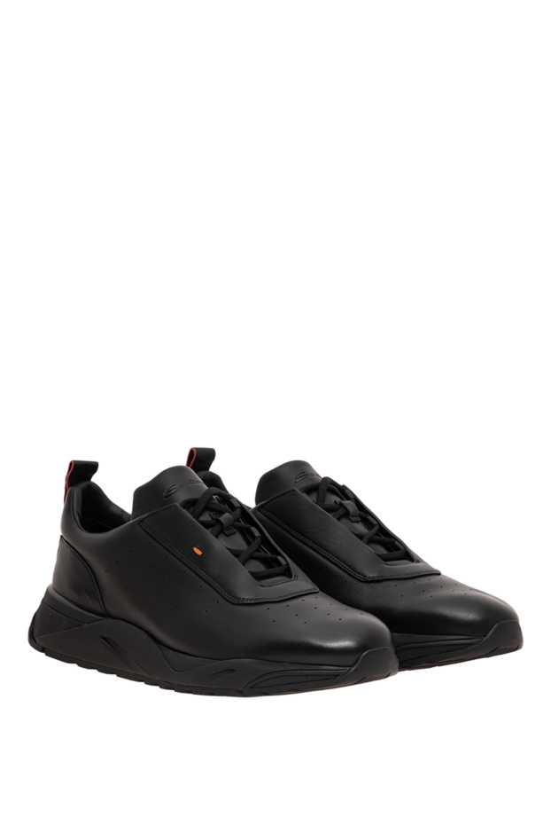 Santoni black leather sneakers with a chunky shaped sole and an orange label 196656 - photo 3