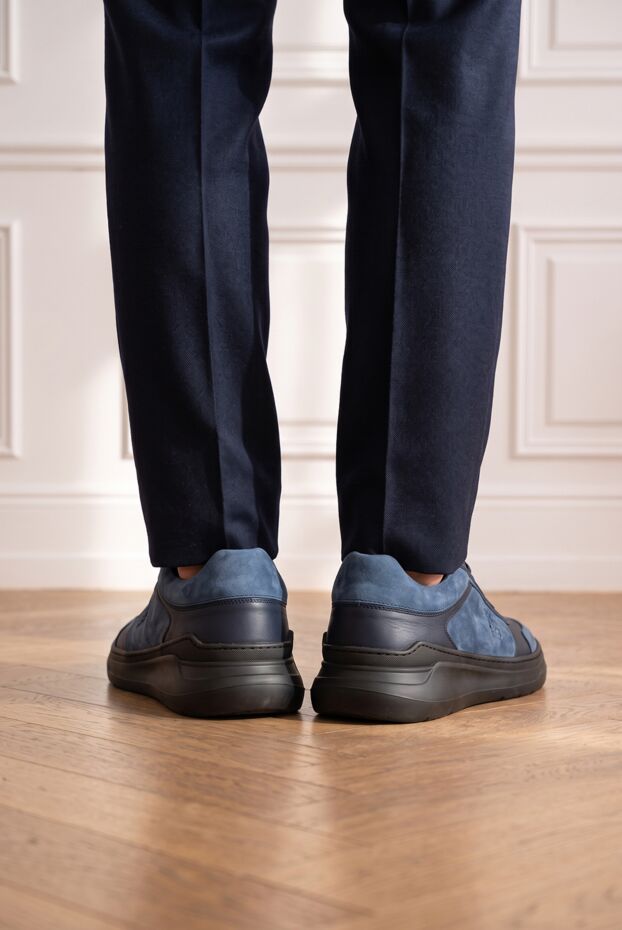 Zilli men's dark blue calfskin and suede combination sneakers 196667 - photo 2