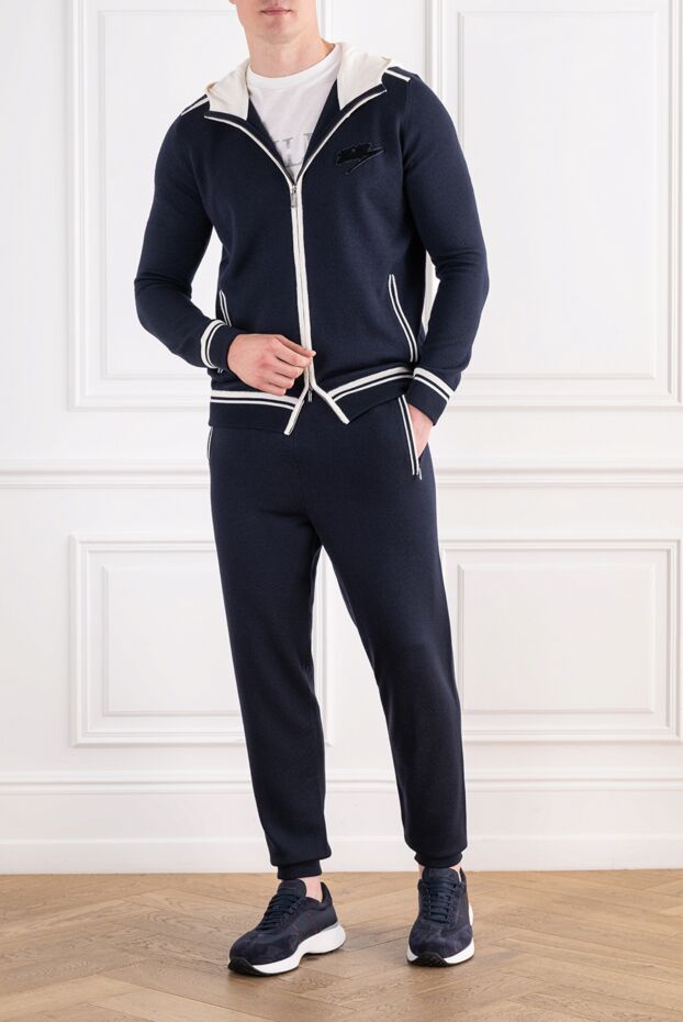 Zilli dark blue cashmere and silk tracksuit with contrasting light trim 196668 - photo 2