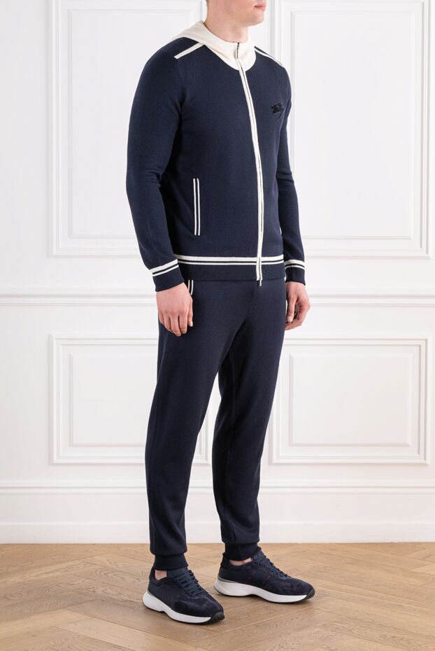 Zilli dark blue cashmere and silk tracksuit with contrasting light trim 196668 - photo 3