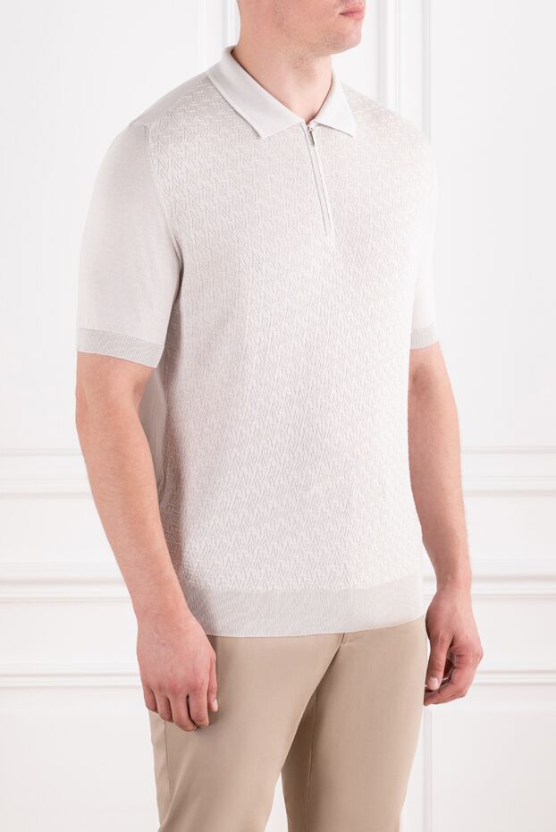 Zilli men's cream knit polo shirt with raised chevron pattern 196673 - photo 3