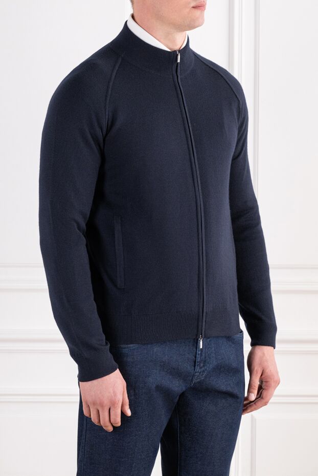 Zilli dark blue knitted cardigan with a zip and a stand-up collar 196675 - photo 3