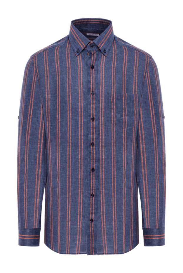 Zilli stormy sky linen shirt with vertical terracotta stripes 196680 - photo 1