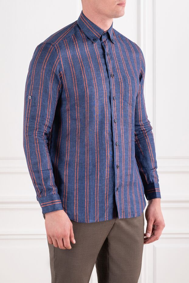 Zilli stormy sky linen shirt with vertical terracotta stripes 196680 - photo 3