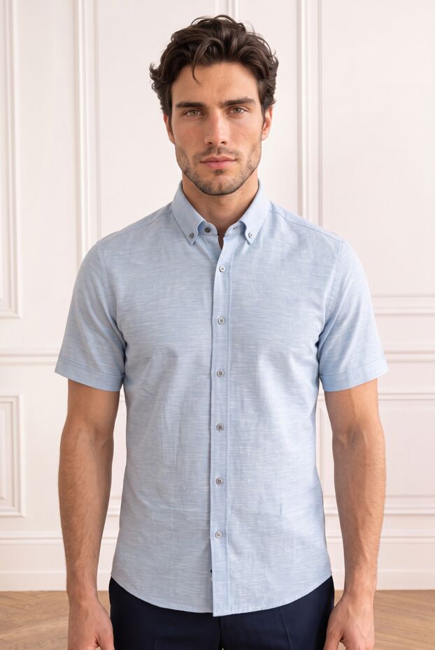 Zilli light blue cotton shirt with a button-down collar and short sleeves 196682 - photo 3