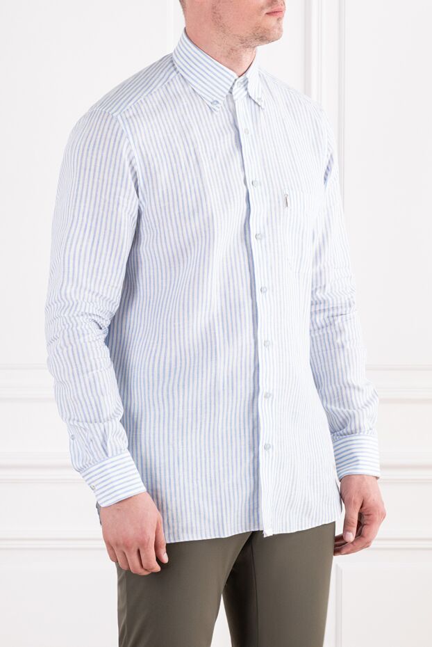 Zilli light blue men's vertical striped linen shirt 196683 - photo 3