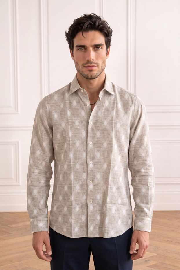 Zilli beige cotton and linen shirt with a large geometric print 196686 - photo 3