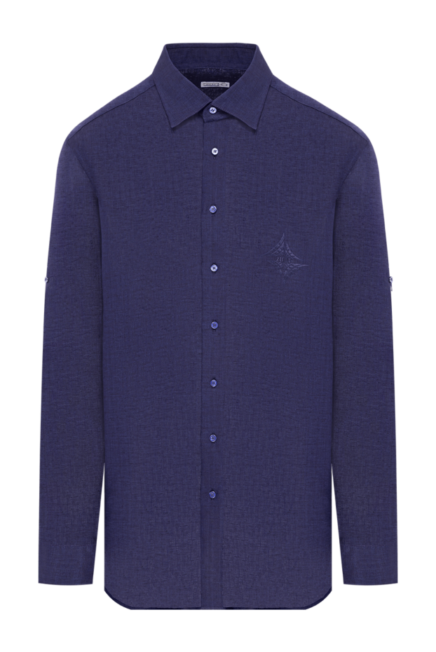 Zilli a dark blue linen shirt with discreet embroidery on the chest 196688 - photo 1