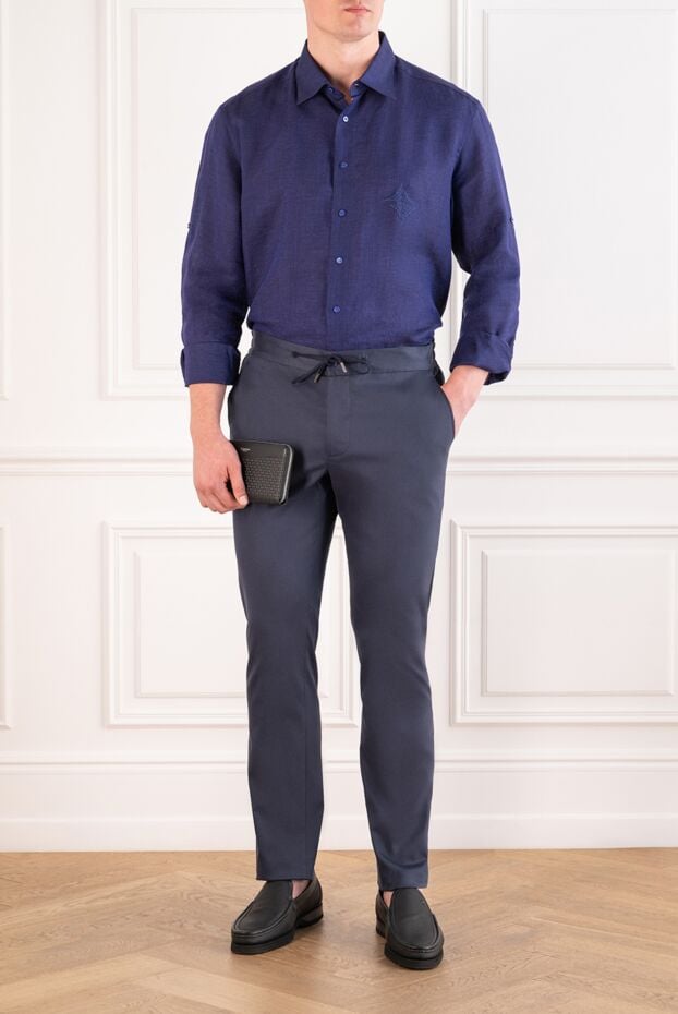 Zilli a dark blue linen shirt with discreet embroidery on the chest 196688 - photo 2