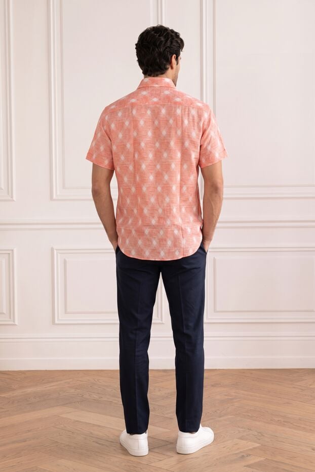 Zilli peach linen short sleeve shirt with diamond geometric print 196694 - photo 2