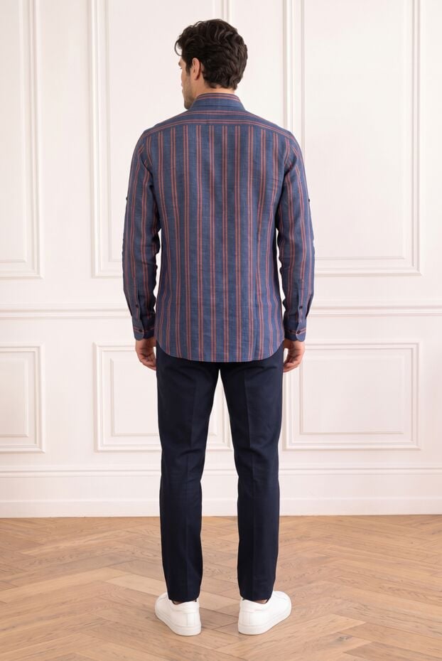 Zilli blue linen shirt with contrasting vertical stripes 196698 - photo 2
