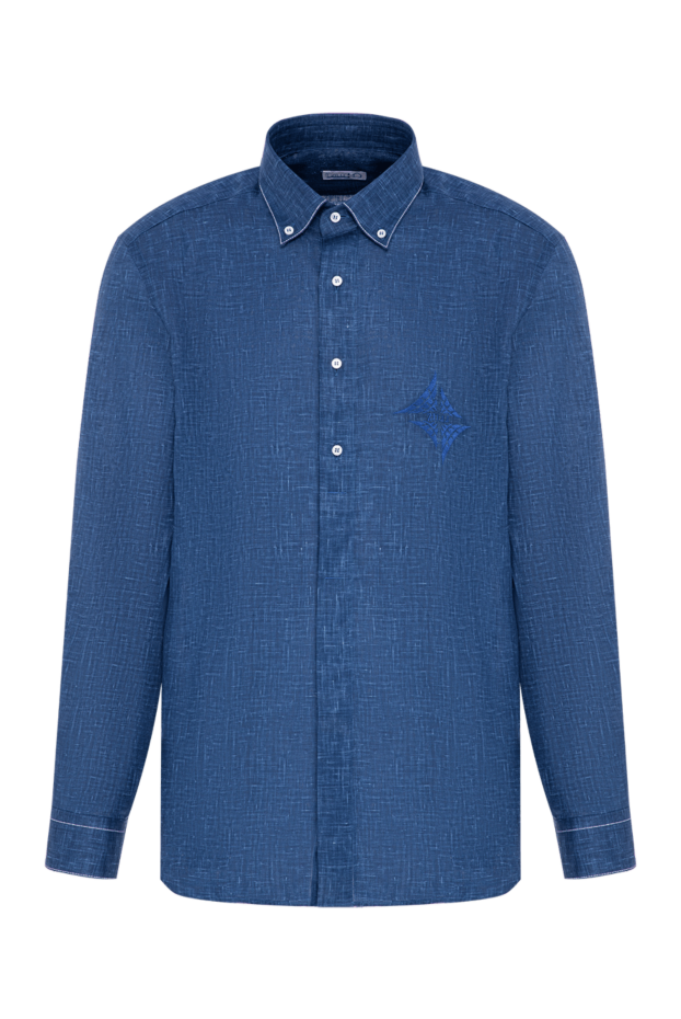 Zilli blue linen shirt with a stylish button-down collar and white buttons 196699 - photo 1