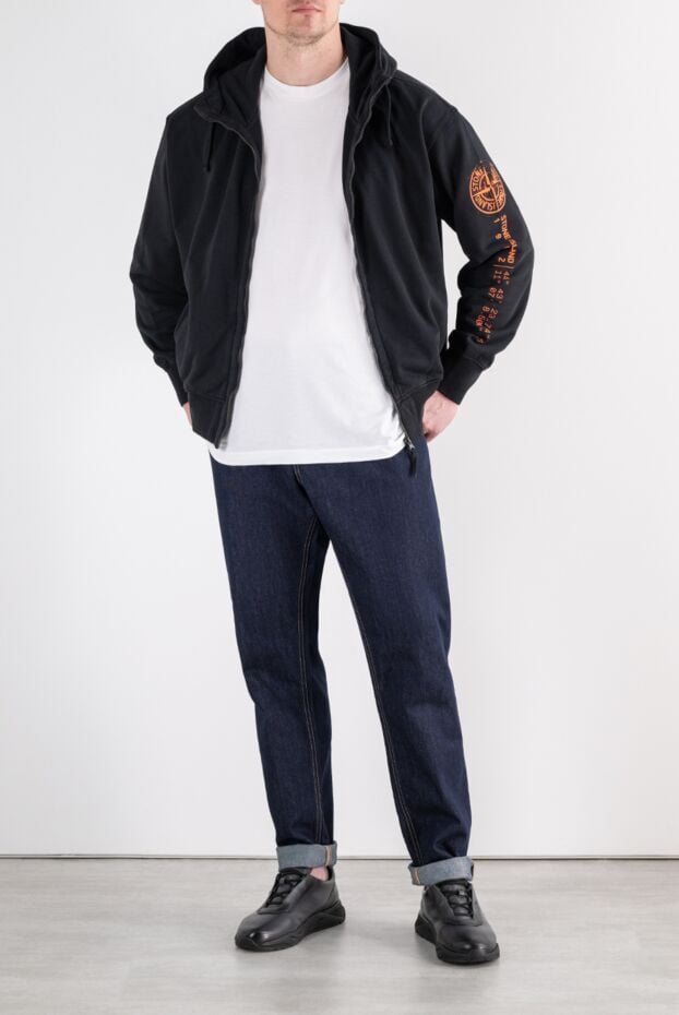 Stone Island cotton fleece sports jacket with a zip-up hood and a double-layer hood 196711 - photo 2