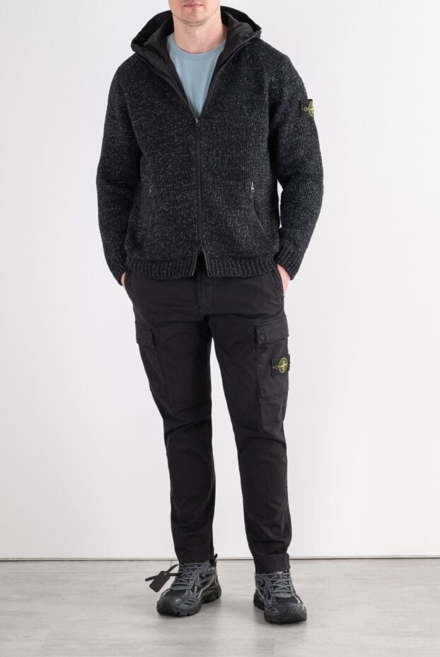 Stone Island men's black cargo pants made of heavy textured cotton 196716 - photo 2