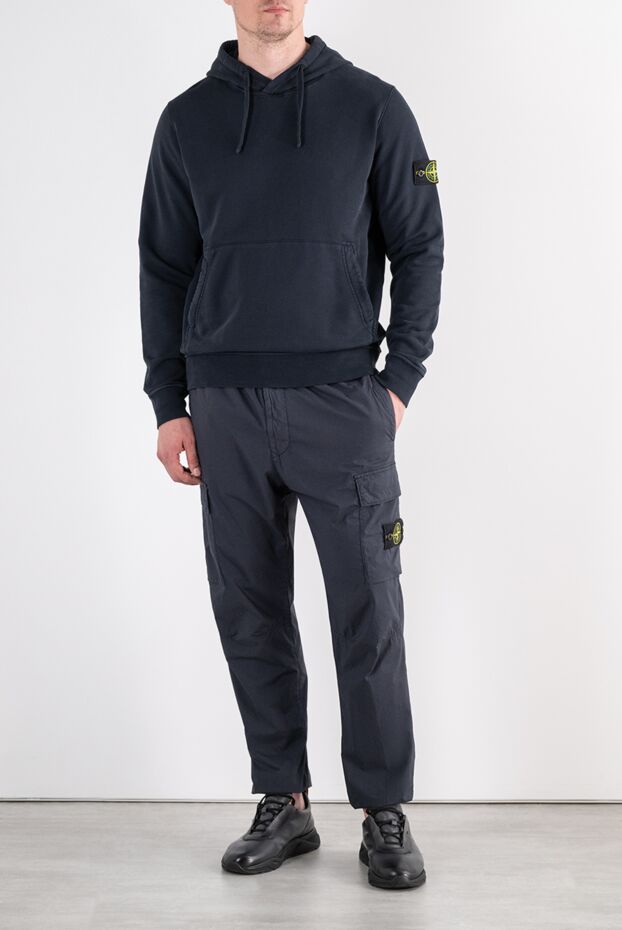 Stone Island темно-синее хлопковое худи со скрытыми карманами в боковых швах 196723 - фото 2