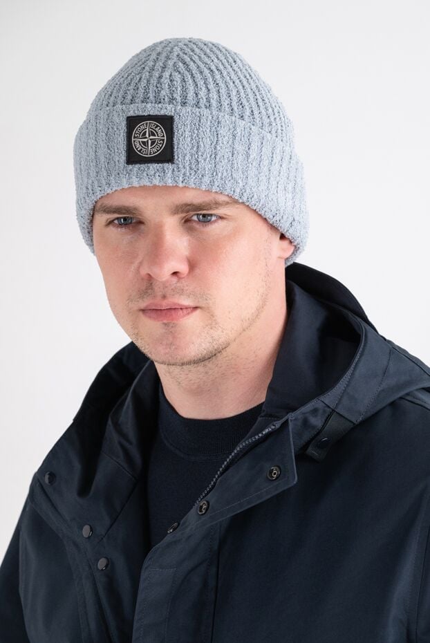 Stone Island men's gray ribbed cotton beanie hat with compass patch 196728 - photo 2