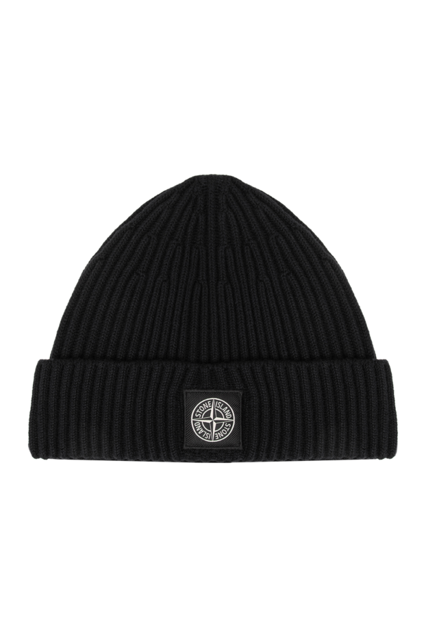 Stone Island men's navy blue ribbed cotton beanie hat with compass patch 196729 - photo 1