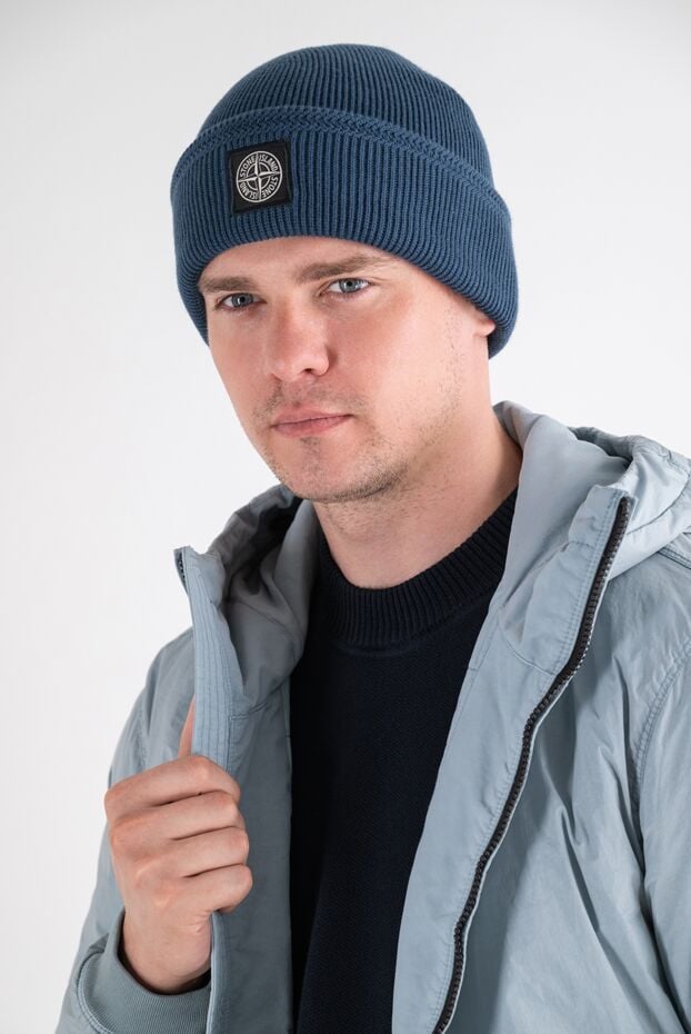 Stone Island men's blue and melange cotton hat with a pattern on the lapel 196730 - photo 2