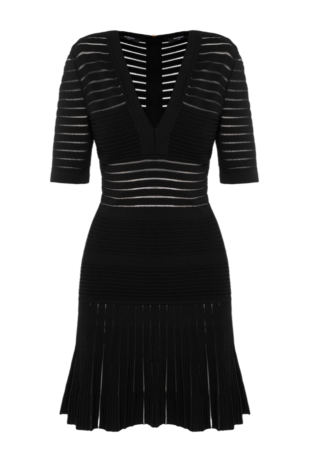 Balmain black knit mini dress with v-neck and sheer stripes 196740 - photo 1