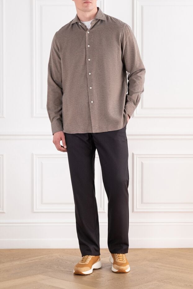 Alessandro Gherardi brown stretch cotton jersey shirt with a notched collar 196757 - photo 2