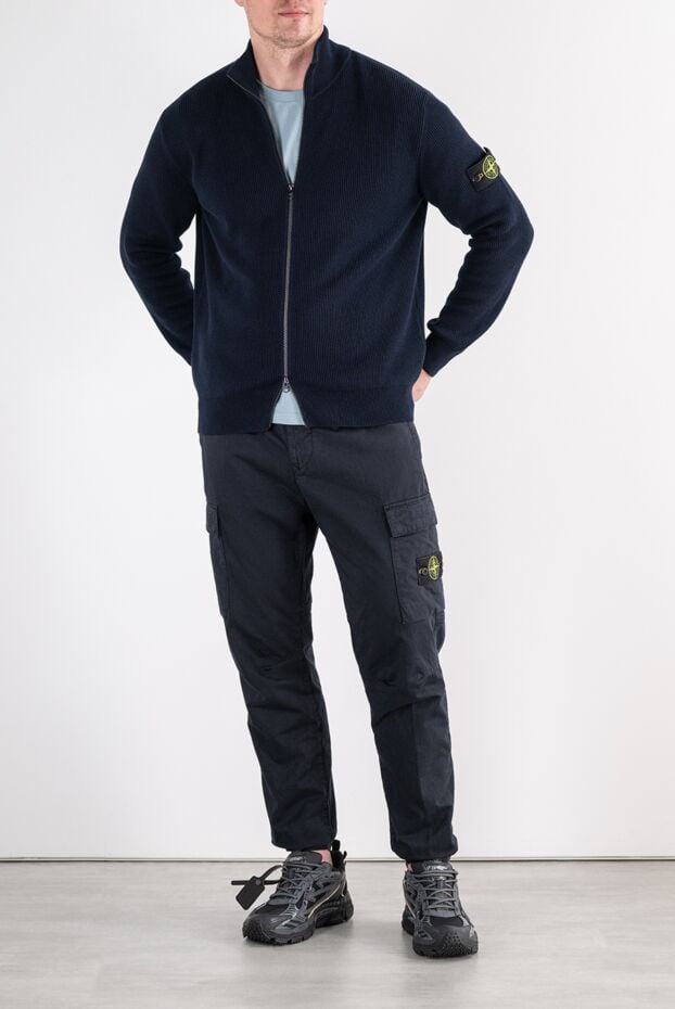 Stone Island men's navy blue cargo pants with elastic cuffs 196764 - photo 2