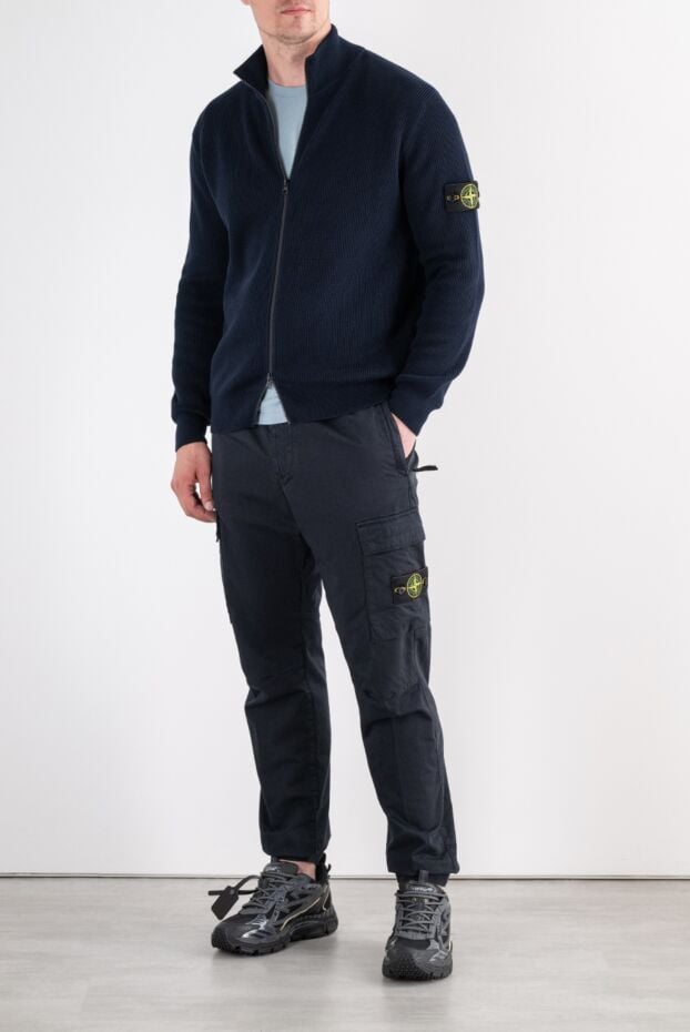 Stone Island dark blue men's cotton cardigan with a zipper 196766 - photo 2
