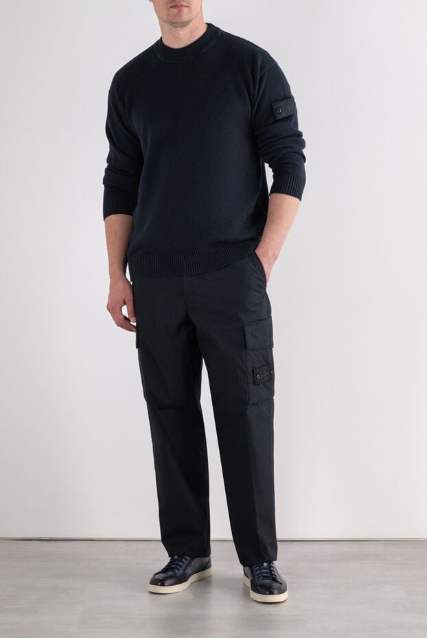Stone Island blue cotton and cashmere knitted crew neck sweater 196774 - photo 2