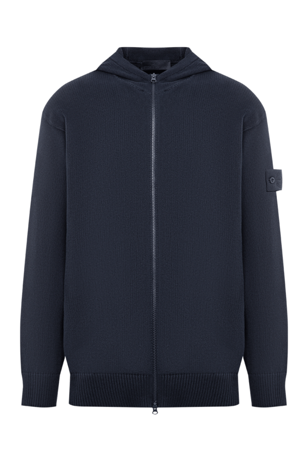 Stone Island blue cotton and cashmere knitted cardigan with a hood 196775 - photo 1