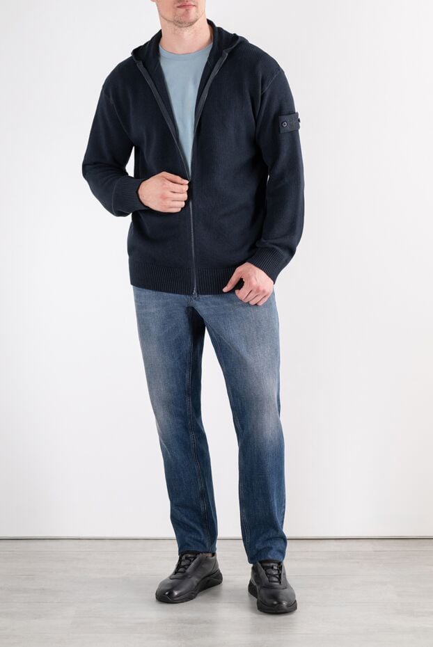 Stone Island blue cotton and cashmere knitted cardigan with a hood 196775 - photo 2