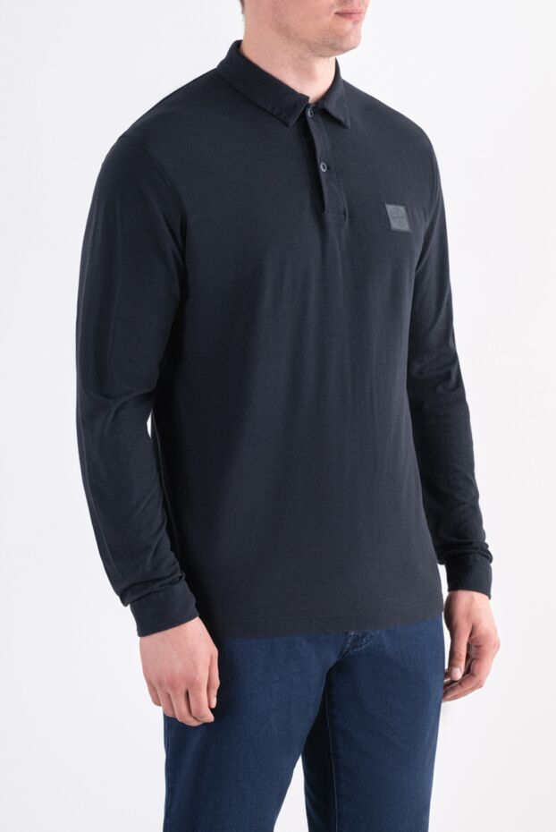 Stone Island navy blue long sleeve knit polo with leather patch 196782 - photo 3