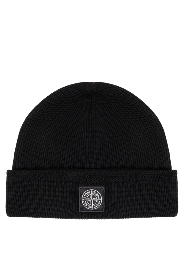 Stone Island black ribbed knit hat with textured brim 196795 - photo 1