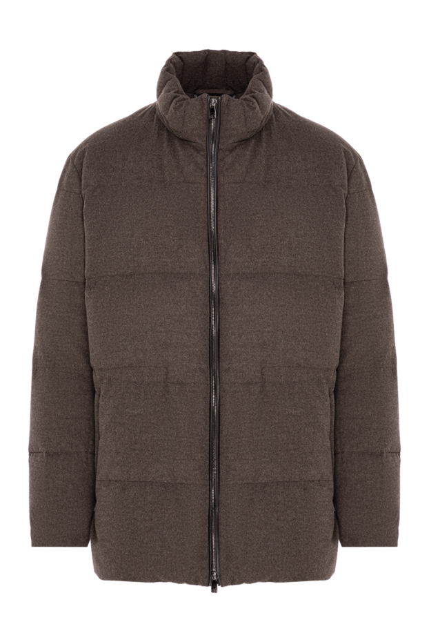 Chocolate-colored quilted cashmere down jacket with a stand-up collar - photo 1