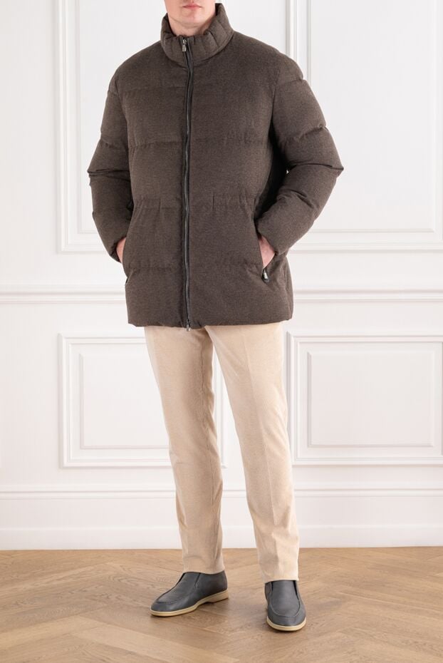 Chocolate-colored quilted cashmere down jacket with a stand-up collar - photo 2