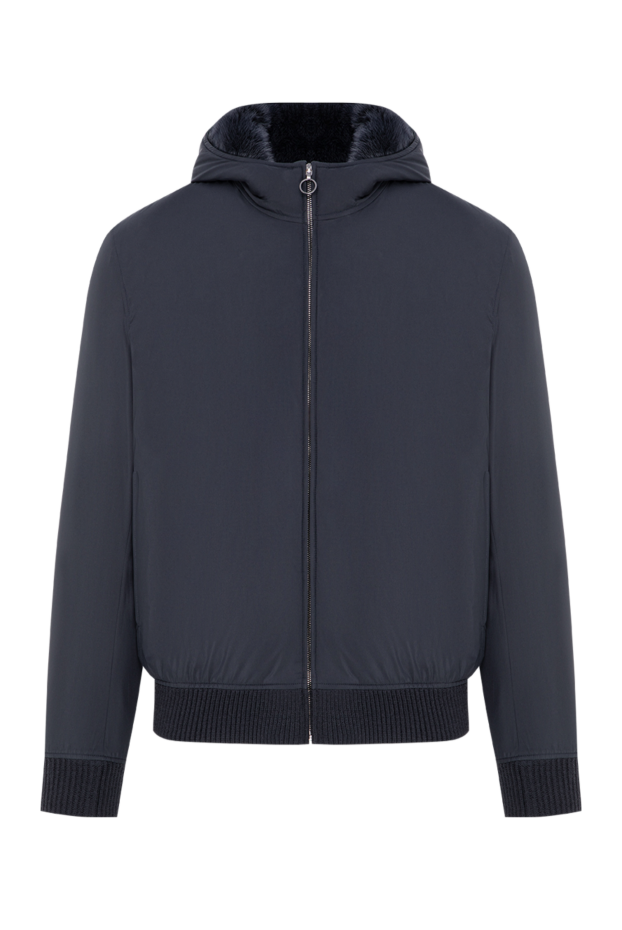 Men's blue bomber jacket with a fur-lined hood - photo 1